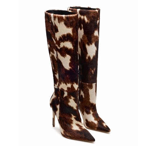 Fall Knee High Boots Women Stiletto High Heel Tall Wide Calf Boots Comfortable Faux Fur Pointed Toe Side Zipper Long Winter Shoes2