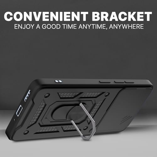 Image of Pikkme Back Cover for Realme P4 5G | D10 Tough Armor | 360 Protection Case | Sliding Camera Shield Cover & Ring Holder Stand Bumper Case (Black)