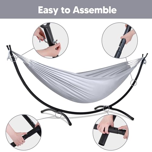 Image of SUNCREAT Stand Alone Hammocks for Outside, 2 Person Self Standing Hammock, Light Gray