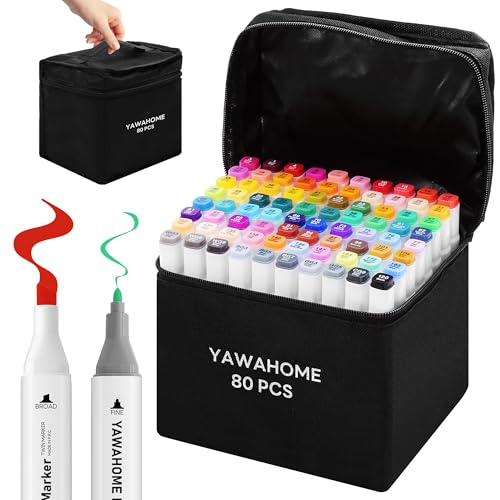 Alkohol Marker 80 Set - Alcohol Markers Doppel Tip Colouring Marker Pens, Kunstmarker Zum Zeichnen Graffiti Ausmalen, Manga IIlustration Malen - Coloring Pens Für Erwachsene Kinder Twin Stifte Set