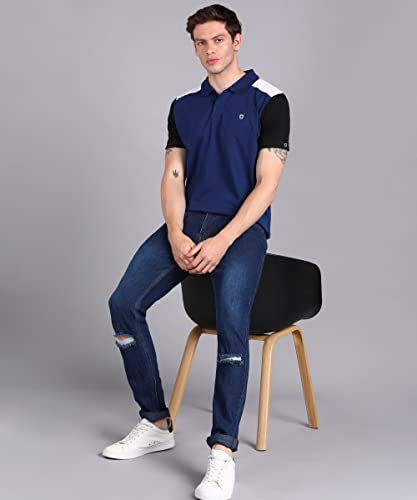 Image of Urbano Fashion Men's Colour-Block Slim Fit Half Sleeve Cotton Polo T-Shirt