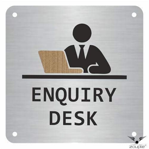 Image of Enquiry Desk Sign, 8x8 Inch, Durable Steel, Dual Mount
