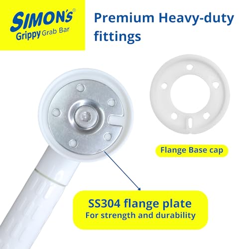 Image of Simon's Grippy Heavy-Duty Nylon and SS304 Inside Bathroom and Toilet Anti Slip Grab bar with for Elderly Hand Railing and Safety Handle| White | 3.5 cm Broad, 30cm Length - Pack of 1