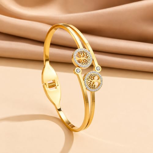 Image of Stylish Gold Plated Bangle for Women | Daily Use Stainless Steel Kada | Anti-Tarnish Waterproof Cuff | Multicolour Crystal Evil Eye | Daily Wear Bracelet For Womens | Premium Gift For Girl