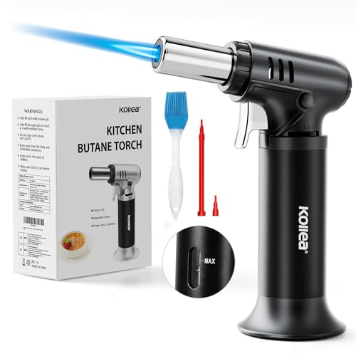 Kollea Butane Torch with Fuel Gauge T907, One-hand Operation Culinary Blow Torch Lighter with Safety Lock & Adjustable Flame for Cooking, Baking, Creme Brulee, Food Desserts (Butane Gas Not Included)