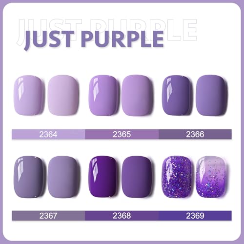 Image of GAOY Purple Gel Nail Polish Set, 6 Colors Glitter Spakle Soak Off UV Light Cure Gel Polish Kit for Salon and Nail Art DIY at Home
