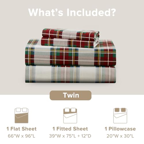 Image of Comfort Spaces 100% Cotton Percale Sheets, Twin, 3 Pcs, Scottish Plaid Red