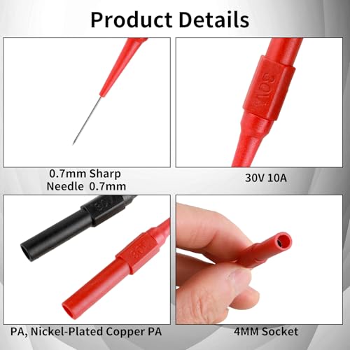Image of cobee 10 Pcs 0.7mm Test Probe Pins, Wire Piercing Probe Insulation Back Probes Non-Destructive Pin, Wire Piercing Probe Pin Multimeter Probes for Banana Socket Plug Car Tester
