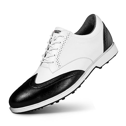 WCXTY Spikeless Golf Shoes for Men,Fashion Breathable Mesh Golf Shoes Men Waterproof,Casual Sport Trainers Golfing Spiked Golf Footwear Mens,with Lace Up Design (Color : Black, Size : 7.5)