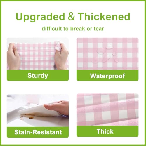 Image of Oigco Pink Gingham Tablecloth - 3 Pack 54 inch x 108 inch Rectangle Disposable Pink and White Checkered Tablecloth, Picnic Table Cover for Party, Wedding, Birthday