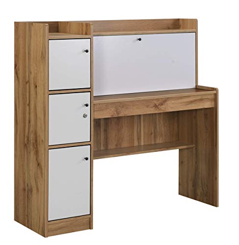 Image of DeckUp Plank Versa Engineered Wood Study Table and Office Desk (Wotan Oak and White)