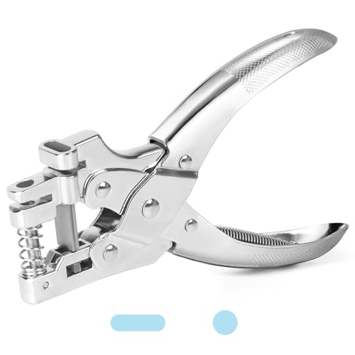 CAETOUNG 2 in 1 Badge Slot Hole Punch for ID Cards, Heavy Duty Hand Punch Metal Hole Puncher for PVC Material, Business Cards, Paper and Cardstock (5mm Round Hole &13mm X 3mm Slot Hole, Silver)