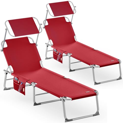 Casaria® 2er Set Sonnenliege Klappbar Wetterfest Gartenliege Mit Dach Seitentasche 150kg Belastbar...