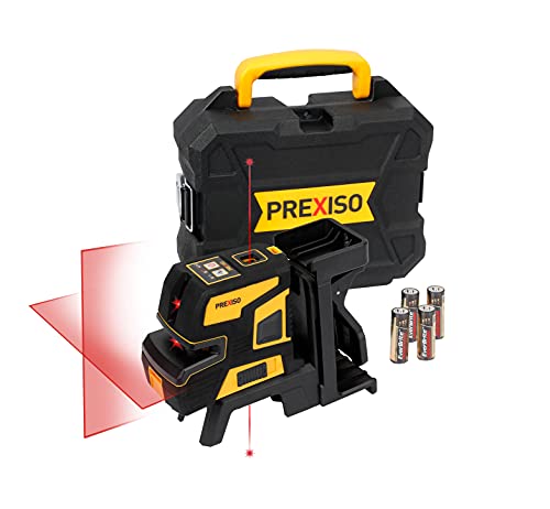 PREXISO Cross Line Laser Level with 2 Plumb Dots, Self Leveling Vertical & Horizontal Lines, Equipped with Wall Mount Storage Box