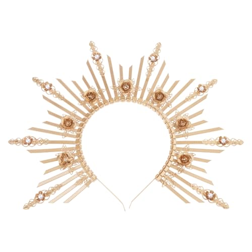 Diadema con corona y halo de virgen, disfraz de fiesta, tocado vintage, accesorios elegantes para el cabello, diademas de flores para mujeres y niñas