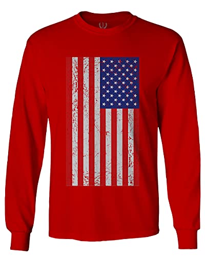 0073. Vintage u.s. American Flag United States of America USA Proud Patriotic Style Men's Long Sleeve t Shirt (Red, Large)