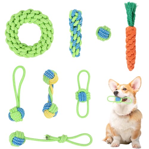 8 Stück Hunde Kauspielzeug Seil, Interaktives Kauspielzeug, Robustes Hundespielzeug, Mehrere Farben Hundespielzeug Knoten Tau, Geflochtene Hundeseile Spielzeug für Welpen Kleine Mittelgroße Hunde