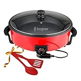 BOGNER Sartén eléctrico redondo con recubrimiento antiadherente y tapa de vidrio. Gran tamaño 42cm diámetro, capacidad...