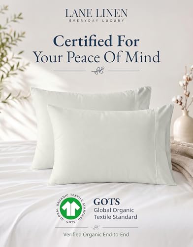Image of Lane Linen 100% Organic Cotton King Size Pillow Cases Set of 2 (20''x36'') Pillow Cases King Size Certified Organic Cotton Pillowcases King Pillow Cases Set of 2 Pillow Cases - Glacier Grey