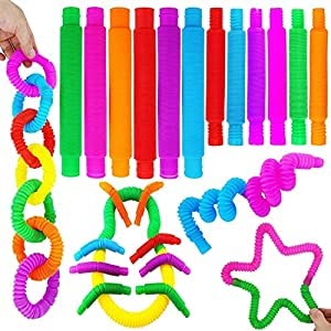 CLOUDTAB Pop Tubes Fidget Toy Set of 12 | Sensory Pop Pipes & Pop It Tubes for Kids & Adults | Stress Relief, Autism & ADHD Therapy Toys | Bendable, Stretchable, Multicolor Fidget Pack