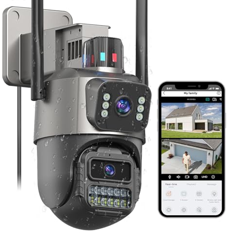 GUOANVISION Security Camera Outdoor, 6MP Dual Lens WiFi Outside Camera for Home Security, 24/7 Recording Camera with IP66 Waterproof, 3 Color Night, Motion Tracking, Light Alarm, SD/Cloud