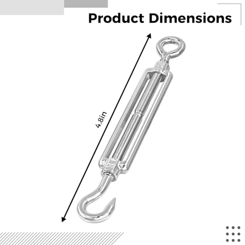 Tensor Resistente, 16 Piezas M5 Gancho y Ojal, 4.8 in, Construcción en Acero Inoxidable 304 para Cable de Acero, Tensado y Fijación miniatura 4