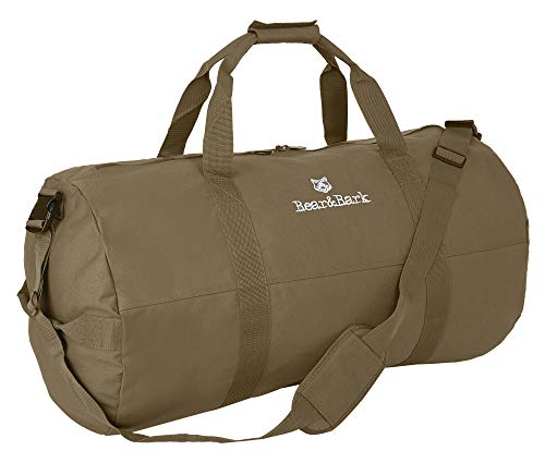 Bear & Bark Large Duffle Bag - Military Green 32”x18” - 133.4L - Canvas Military/Army Cargo Style Travel Luggage - Men/Women Carryall Duffel - Hiking, Student, Backpacking, Storage Shoulder Tote Bag