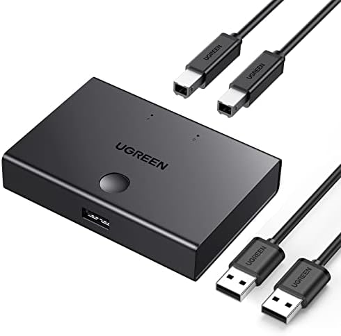 UGREEN USB Sharing Switch USB 2.0 Peripheral Switcher Adapter Box 2 Computer Share 1 USB Device Hub for Printer Scanner with 2 Pack USB 2.0 Male Cable