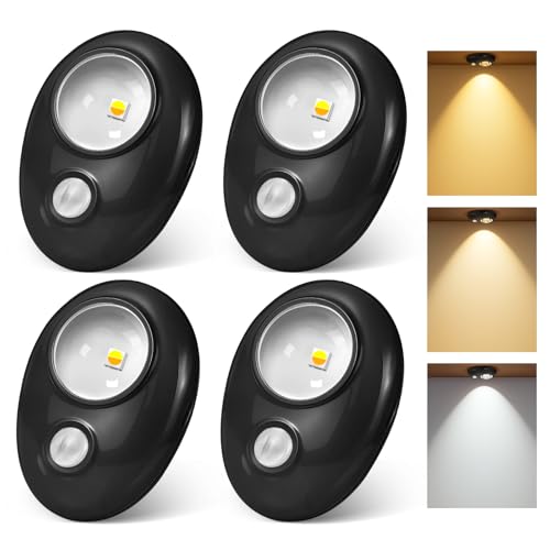 Motion Sensor Puck Lights 4 Pack, USB-C Rechargeable Under Cabinet Lights, 3 Color Temperatures Dimmable Magnetic Closet Lighting, Wireless LED Lights for Kitchen, Pantry, Shelf, Drawer, Hallway