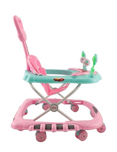 Image of JoyRide Spinny Spinner 8 Wheels Baby Walker, Adjustable Height,Parentle Handle, Comfortable Seat, Music and Light, 360 Degree Rotation, Maximum Weight: 12 kg (Green Pink)