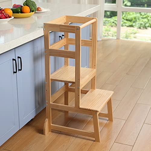 Image of Kitchen Step Stool for Toddlers,Wiifo Adjustable Height Kids Learning Stool, Toddler Standing Tower(Natural)