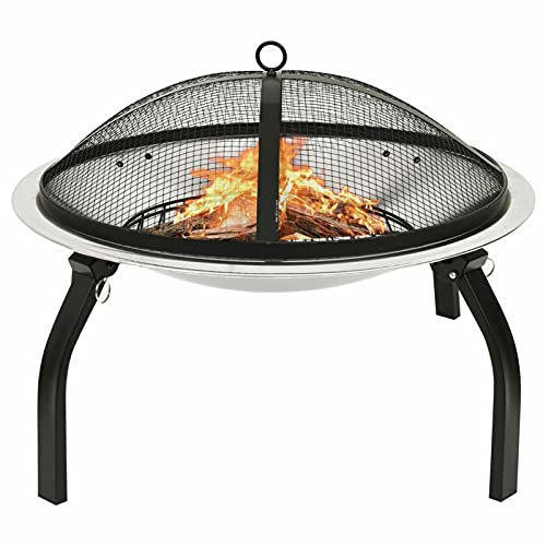 Sufrk Brasero y barbacoa 2 en 1 y atizador, 56 x 56 x 49 cm, de acero inoxidable, brasero de exterior, brasero de jardín, Fire Pit para camping, calefacción terraza de camping