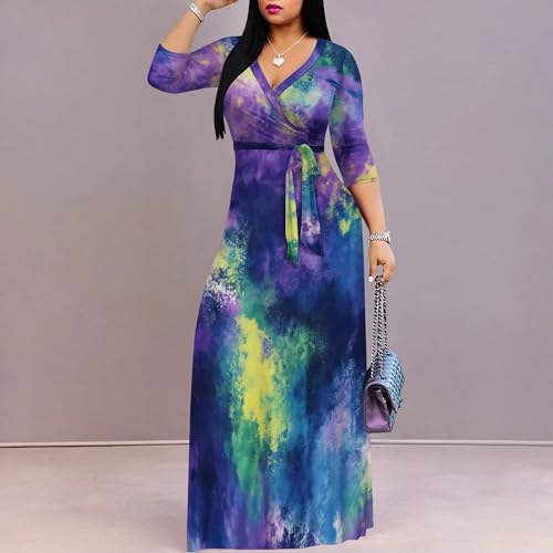 Image of PinkPatty Plus Size Maxi Dress for Women 3 /4 Sleeve Casual Long Dress | Soft stretchy fabric, functional pockets, flattering wrap v neck for vacation, casual wear and everyday styling