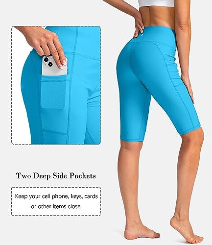 Image of SANTINY Women's High Waisted Swim Shorts with Pockets UPF50+ Long Board Swimming Shorts for Women with Liner