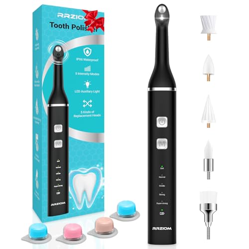 Dentaire Polisseur, RRZIOM Polisseur Dentaire pour le Nettoyage et le Blanchiment des Dents, Kit de Blanchiment avec Lumière LED, 5 Têtes de Brossage, 5...