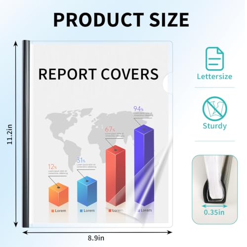 Binditek Clear Report Covers with Sliding Bars, 70 Sheet Capacity, 40 Pack