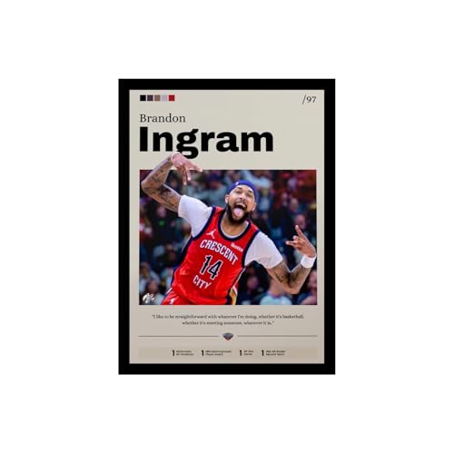 Image of BLINKART Brandon Ingram | Nba Basketball Player | Synthetic Wood Photo Framed Wall Hanging Poster Room & Office Bedroom Living Boys And Girl Room Home Wall Hanging | 13x10 Inches