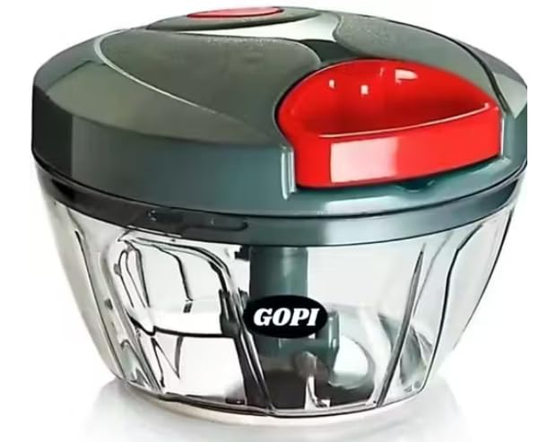 Gopi by GopiStore Mini Plastic Handy Chopper with 3 Stainless Steel Blades & Pull Handle for Vegetables and Fruits