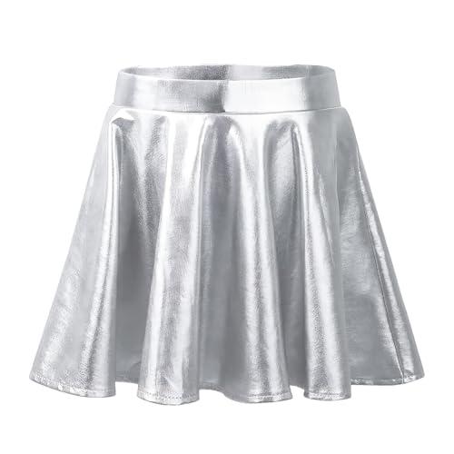 Silberner Rock Damen Rock Silber Metallic Hochtaillierter a Linien Faltenrock Glänzender Rock Geeignet für Musikfestivals Tanzveranstaltungen und Partys