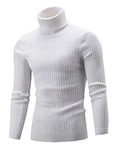 Aideaone Jersey de punto para hombre, cuello alto, cálido, básico, cuello alto Blanco L