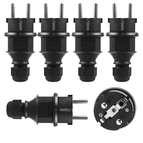 SPORWAY 5 Pièces Mâle Fiche Schuko 250V 16A: Fiche D'alimentation de Contact de Protection avec Anti-torsion, étanches IP44, 3 broches, pour Câble Intérieur et Extérieur
