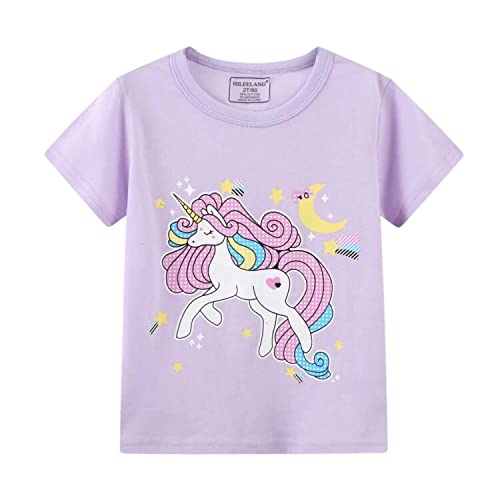 Image of Girls Graphic T Shirts 3 Pack 100% Cotton Short Sleeve Tees for Toddler Little Big Girls Cute Printed Casual Summer Tops
