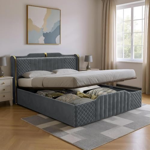 Image of Wakefit Velura King Size Hydraulic Storage Upholstered Bed