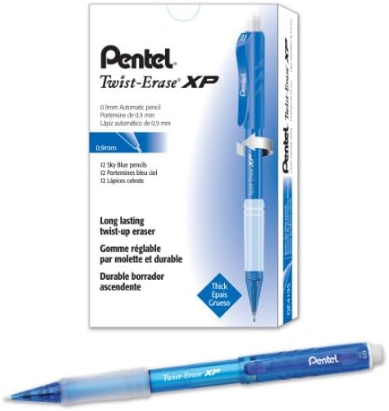 Pentel Twist-Erase Express Mechanical Pencil (0.9mm) Fashion Color, Sky Blue Barrel, Box of 12 (QE419S) image 5