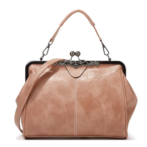 Image of Segater Women Retro Hollow Oil Wax PU Leather Handbag Kiss Lock Crossbody Purse Vintage Messenger Bag Tote