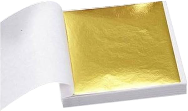 100Pcs Golden Leaf Foil Leaf Sheets, 3.15 x 3.35 inches Gilding Foil Imitation Gold Leaf for DIY Nails Art Painting Gilding Crafting Decoration