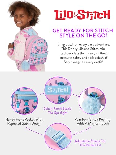 Disney Stitch Mini Backpack | Girls Mini Backpack With Stitch Keychain | Small Rucksack For Girls | One Size Pink - image 6