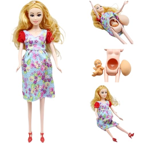 Nyutcwe Pregnant Doll 30cm Pregnant Mother Toy with Baby Doll Creative Rubber Dolls with Baby in Tummy for Kids 12 Inch