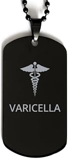 Medical Black Dog Tag, Varicella Awareness, Medical Symbol, SOS Emergency Health Life Alert ID Engraved Stainless Steel Chain Necklace For Men Women Kids