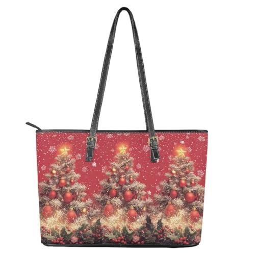 Image of Coldinair Christmas Leather Tote Bag for Women with Zipper Large Shoulder Tote Bag Shopping Casual Travel Bag Handbag Purse